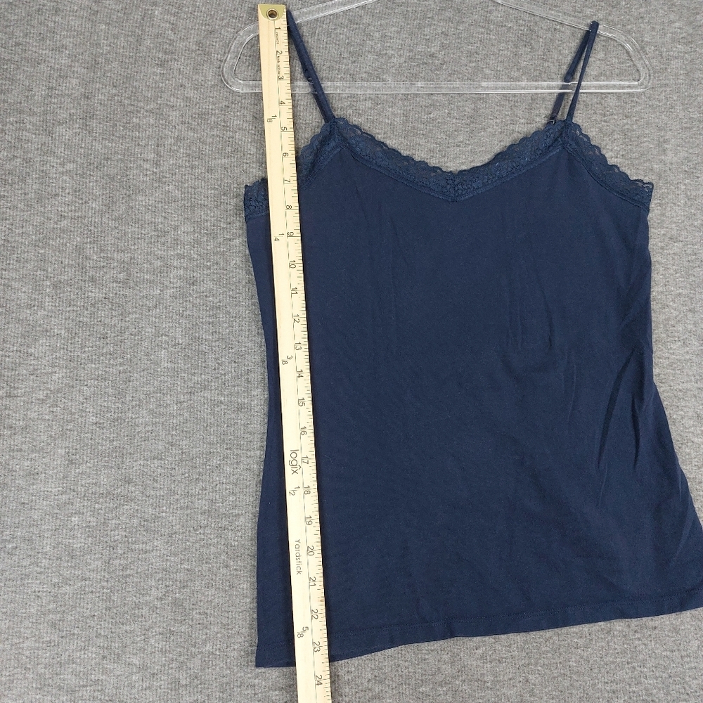 MERONA WOMENS Y2K NAVY BLUE PREPPY DARK FEMININE DAINTY LACE TRIM CAMI SIZE S - Picture 3 of 5